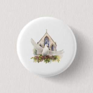 Chapa Redonda De 2,5 Cm Paloma blanca con iglesia