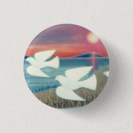 Chapa Redonda De 2,5 Cm Palomas blancas volando