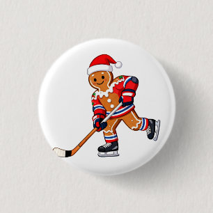 Chapa Redonda De 2,5 Cm Pan de jengibre Hockey Navidad Hockey sobre hielo