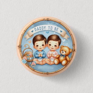 Chapa Redonda De 2,5 Cm Papá de Baby Shower para los chicos gemelos