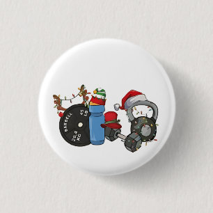Chapa Redonda De 2,5 Cm Papá Noel divertido levantando pesas Mancuernas Gi
