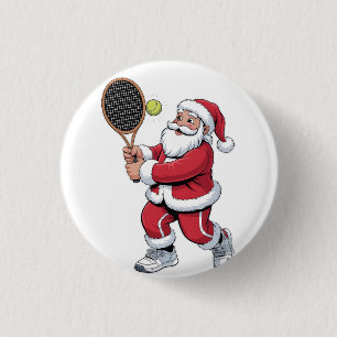 Chapa Redonda De 2,5 Cm Papá Noel jugando tenis Navidad Tenis Deporte Navi