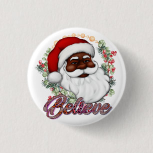 Chapa Redonda De 2,5 Cm Papá Noel negro cree que los Navidades de Melanin