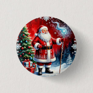 Chapa Redonda De 2,5 Cm Papá Noel sosteniendo un bastón mágico