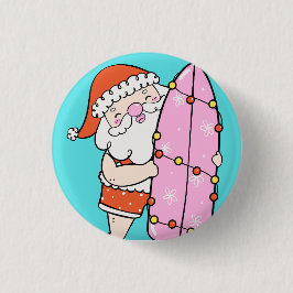 Chapa Redonda De 2,5 Cm Papá Noel surfista
