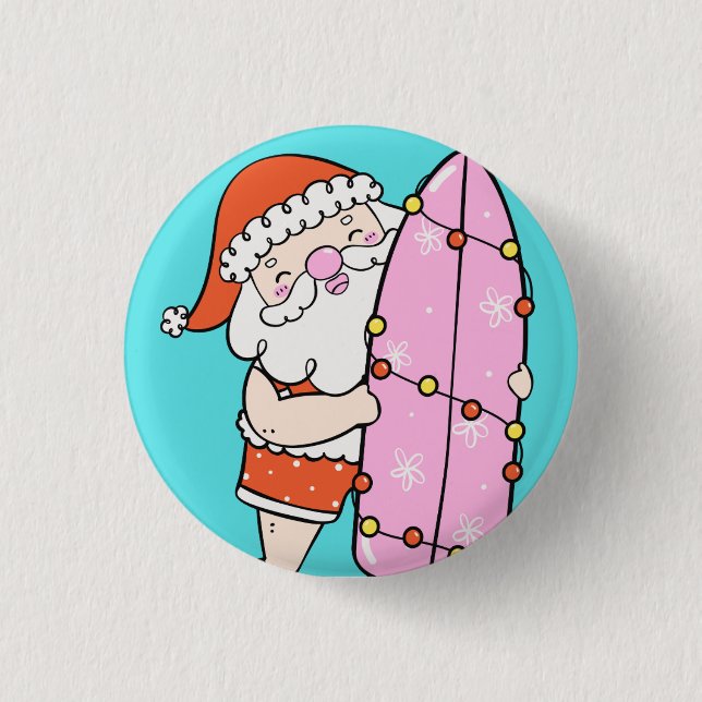 Chapa Redonda De 2,5 Cm Papá Noel surfista (Anverso)