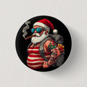Chapa Redonda De 2,5 Cm Papá Noel tatuado rebelde callejero en Navidad