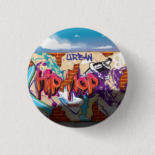 Chapa Redonda De 2,5 Cm Pared de grafiti de Hip Hop urbano.