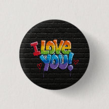 Pared de ladrillo negro con grafiti “¡Te quiero!”