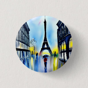 Chapa Redonda De 2,5 Cm París bajo la lluvia