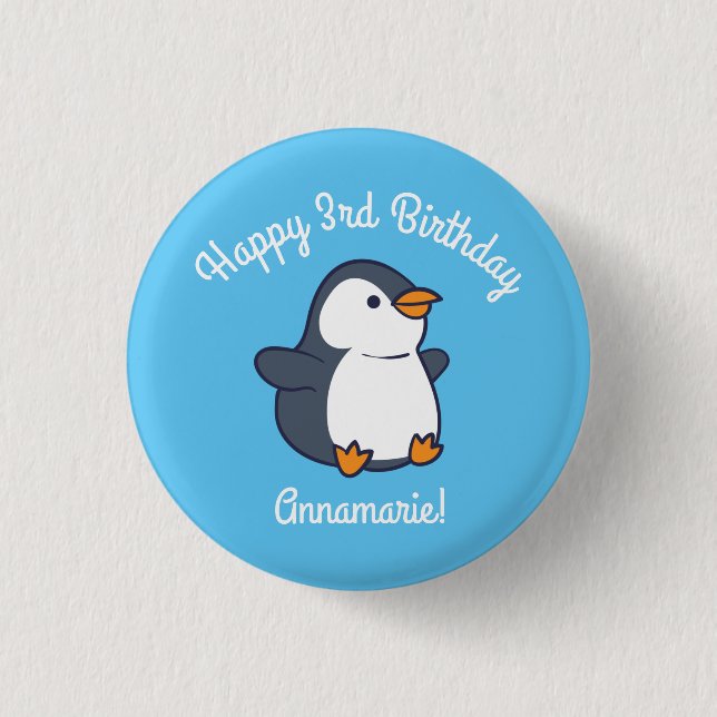 Chapa Redonda De 2,5 Cm Partido de Cumpleaños del Pingüino (Anverso)