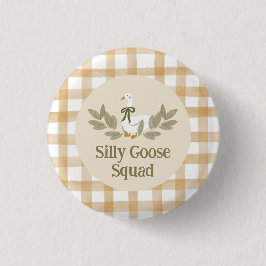 Chapa Redonda De 2,5 Cm Partido de Cumpleaños Yellow Gingham Silly Goose