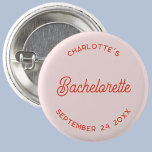 Chapa Redonda De 2,5 Cm Partido de la soltera personalizada con escritura<br><div class="desc">Un diseño moderno de tipografía de moda en naranja y rosa rubor para que los huéspedes celebren una fiesta especial de soltera con estilo. Cambie el texto a personalizar.</div>