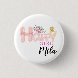 Chapa Redonda De 2,5 Cm pastel de crema feliz chica