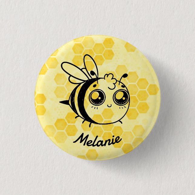 Chapa Redonda De 2,5 Cm Pastel Yellow Honeycomb Cute Bee Personalised (Anverso)