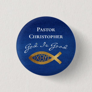 Chapa Redonda De 2,5 Cm Pastor Iglesia Cristiana Dios es buen Ministerio A