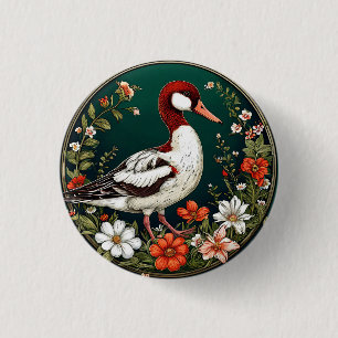 Chapa Redonda De 2,5 Cm Pato elegante rodeado de flores vibrantes