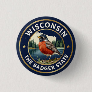 Chapa Redonda De 2,5 Cm 🐦 Patrimonio del Tejón de Wisconsin del Petirrojo