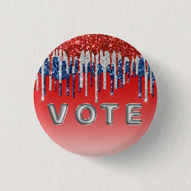Chapa Redonda De 2,5 Cm Patriotic Glitter Drip Americana Vote (Anverso)