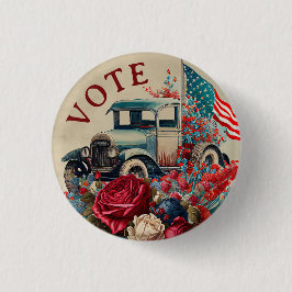 Chapa Redonda De 2,5 Cm Patriotic Vintage Truck