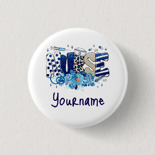 Chapa Redonda De 2,5 Cm Patrón animal purpurinoso audaz de enfermería azul