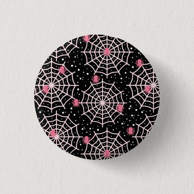 Chapa Redonda De 2,5 Cm Patrón Cobwebs y Spiders de Halloween (Anverso)