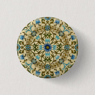 Chapa Redonda De 2,5 Cm Patrón continuo vintage azul de William Morris con