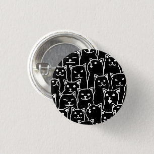 Chapa Redonda De 2,5 Cm Patrón de arte de línea de gato blanco y negro min