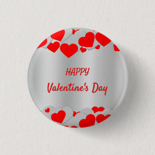 Chapa Redonda De 2,5 Cm Patrón de corazones rojos plateados personalizados