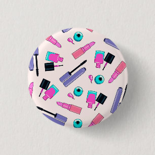 Chapa Redonda De 2,5 Cm Patrón de cosméticos de maquillaje rosa y púrpura