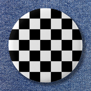 Chapa Redonda De 2,5 Cm Patrón de cuadros simple en negro y blanco