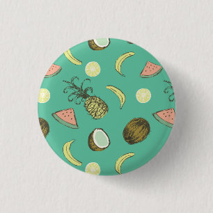 Chapa Redonda De 2,5 Cm Patrón de doodle de frutas tropicales