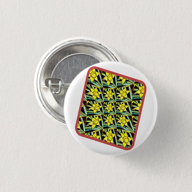 Chapa Redonda De 2,5 Cm Patrón de flores amarillas y valiosas (Anverso y reverso)