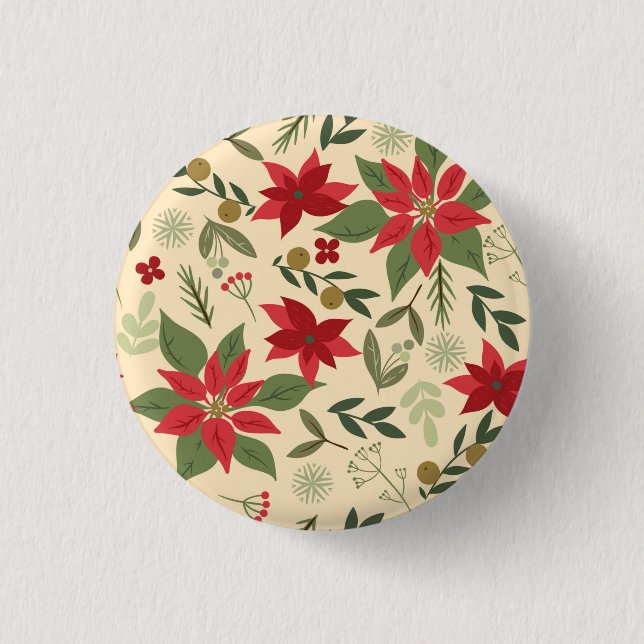 Chapa Redonda De 2,5 Cm Patrón de flores rojas navidades-11600 (Anverso)