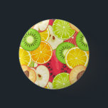 Chapa Redonda De 2,5 Cm Patrón de fruta divertida colorido<br><div class="desc">Patrón de fruta brillante incluyendo manzanas,  kiwis,  melocotones,  sandías,  limas,  limones y naranjas.  | © y ® Bigstock® - Todos los derechos reservados.</div>