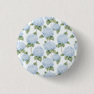 Chapa Redonda De 2,5 Cm Patrón de Hortensia Azul Floral Botánico Acuarela