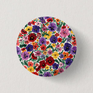 Chapa Redonda De 2,5 Cm Patrón de jardín floral de pensamientos brillantes