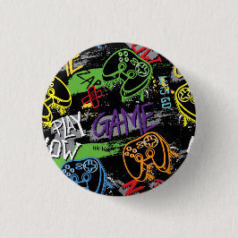 Chapa Redonda De 2,5 Cm Patrón de juego de grafiti neón