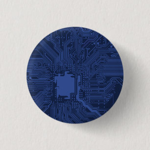 Chapa Redonda De 2,5 Cm Patrón de la tarjeta madre azul geek