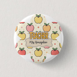 Chapa Redonda De 2,5 Cm Patrón de manzana de escuela de maestro amarillo 
