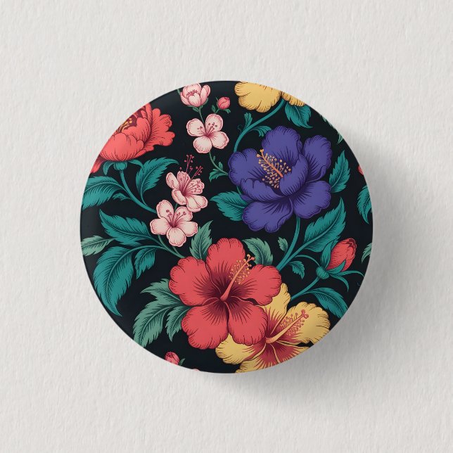 Chapa Redonda De 2,5 Cm Patrón de repetición de flores silvestres (Anverso)