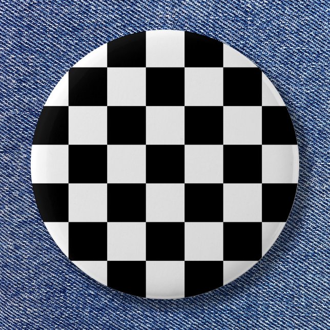 Chapa Redonda De 2,5 Cm Patrón de verificación simple en blanco y negro (Black and White Simple Check Pattern Pinback Button)