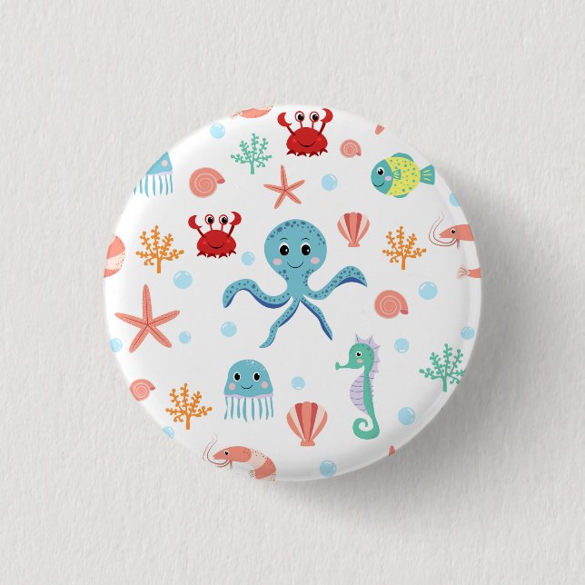 Chapa Redonda De 2,5 Cm Patrón del mundo marino (Anverso)