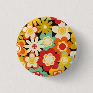 Chapa Redonda De 2,5 Cm Patrón floral retro colorido brillante y lindo