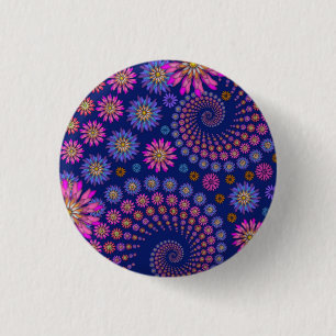 Chapa Redonda De 2,5 Cm Patrón floral rosa púrpura azul sobre azul