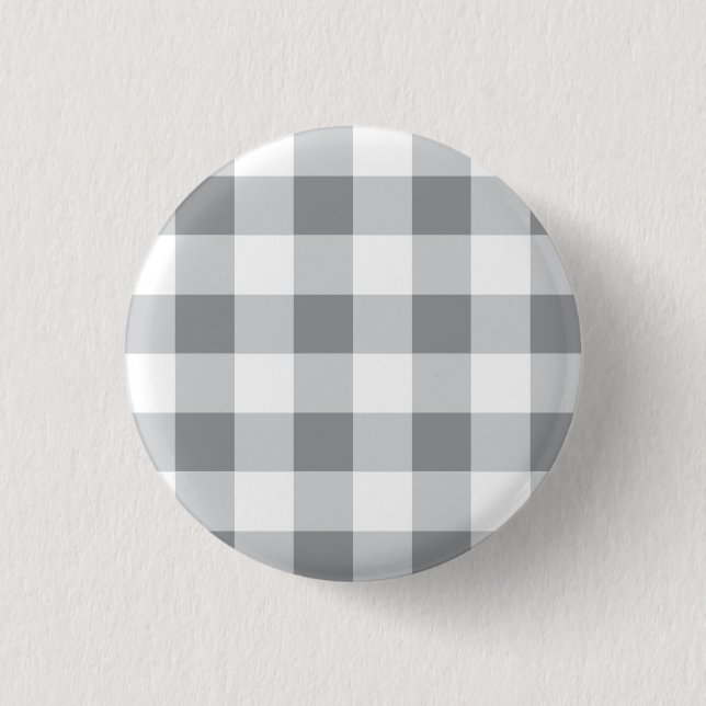Chapa Redonda De 2,5 Cm Patrón Gingham Gris Y Blanco (Anverso)