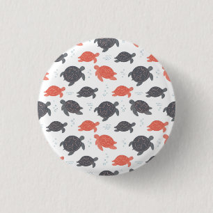 Chapa Redonda De 2,5 Cm Patrón minimalista de tortuga marina en blanco y g