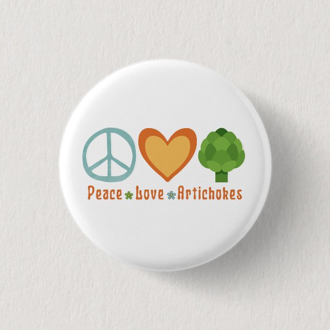 Chapa Redonda De 2,5 Cm Peace Love Artichokes Vegan Veggie Hippie Foodie (Anverso)