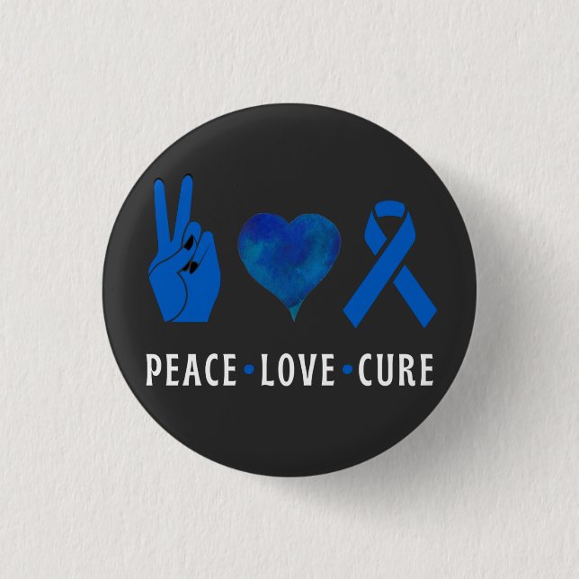 Chapa Redonda De 2,5 Cm Peace Love Cure , Colon Cancer Awareness T-Shirt (Anverso)
