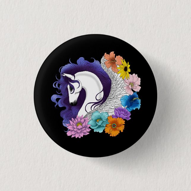 Chapa Redonda De 2,5 Cm Pegasus Floral Negro (Anverso)